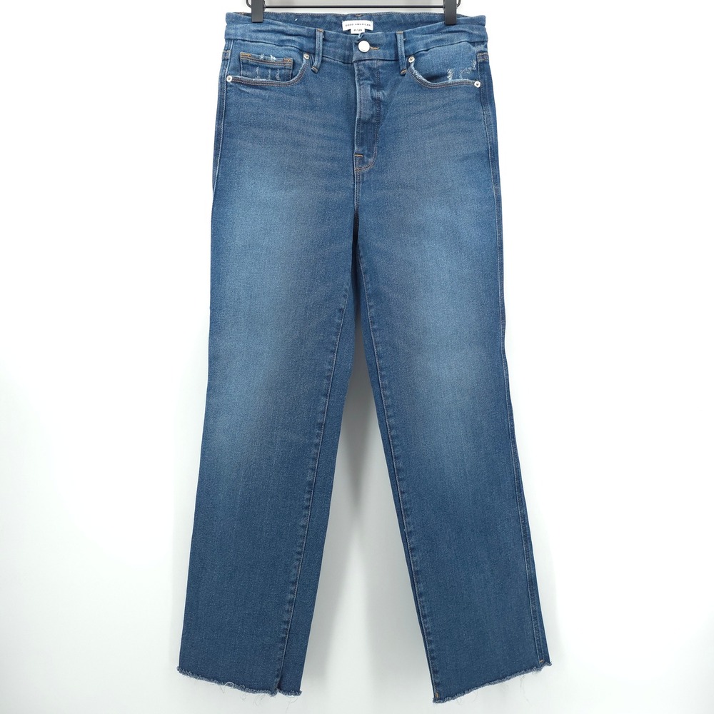 Good American Womens Jeans Good Straight 8/29 Blue High Rise Raw Hem GSTDBPL67T
